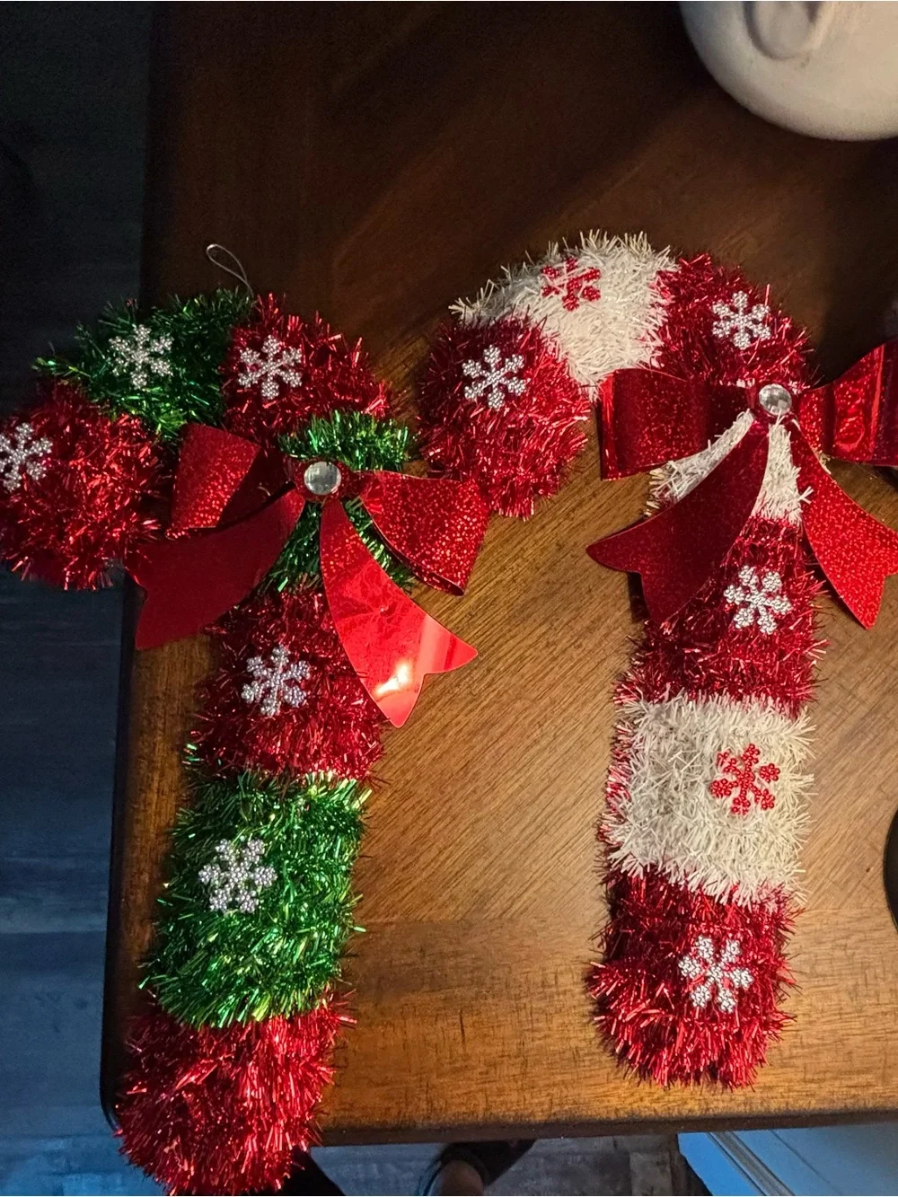 Holiday Tinsel Candy Cane Decorations - Red, Green, White